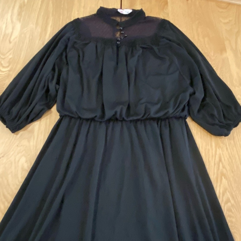 ILGWU vintage Victorian Elastic Waist‎ dress Black  Women's Balloon Sleeves XS/S